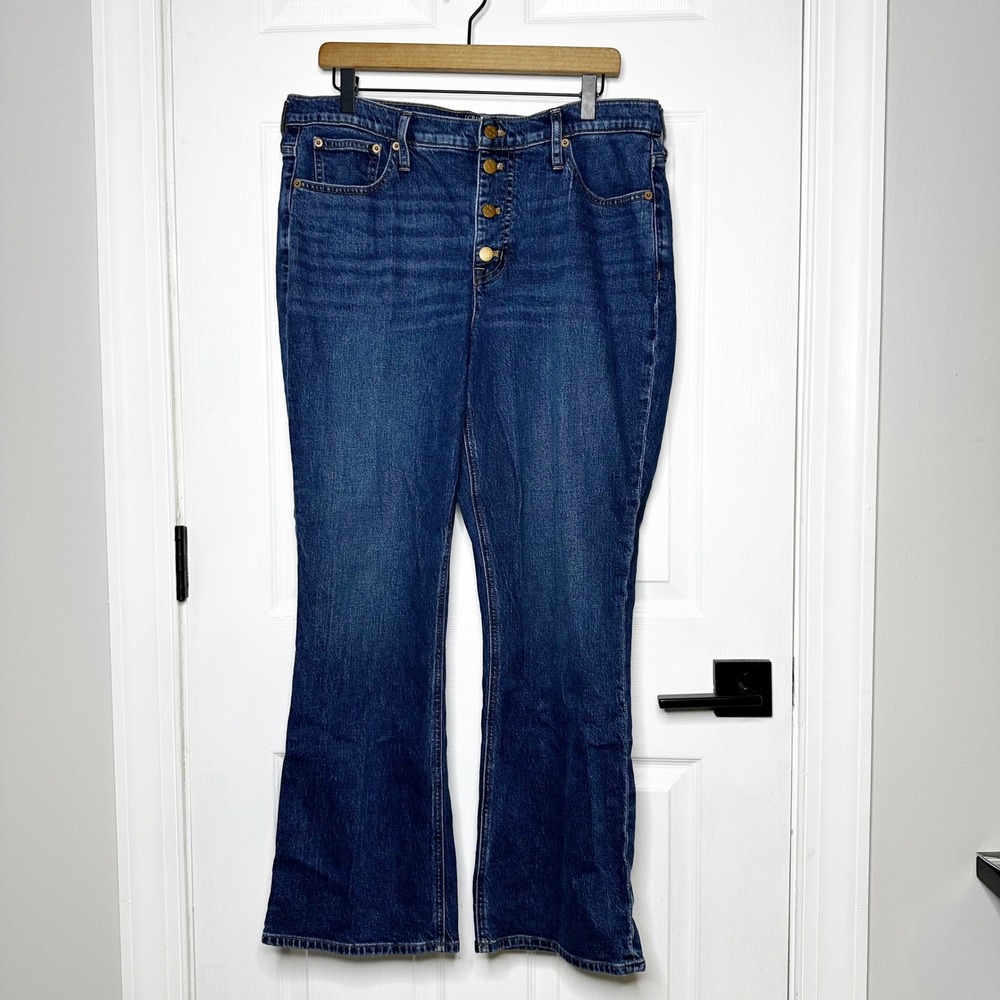 J.Crew‎ 32 Tall Mid-Rise Flare Crop Jeans Button Fly Dark Wash Denim Womens